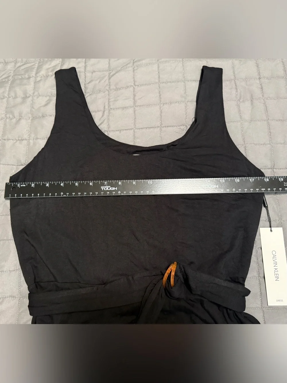 Calvin Klein Black Knit Stretch Midi Dress Size 12 Belted sleeveless scoop-neck